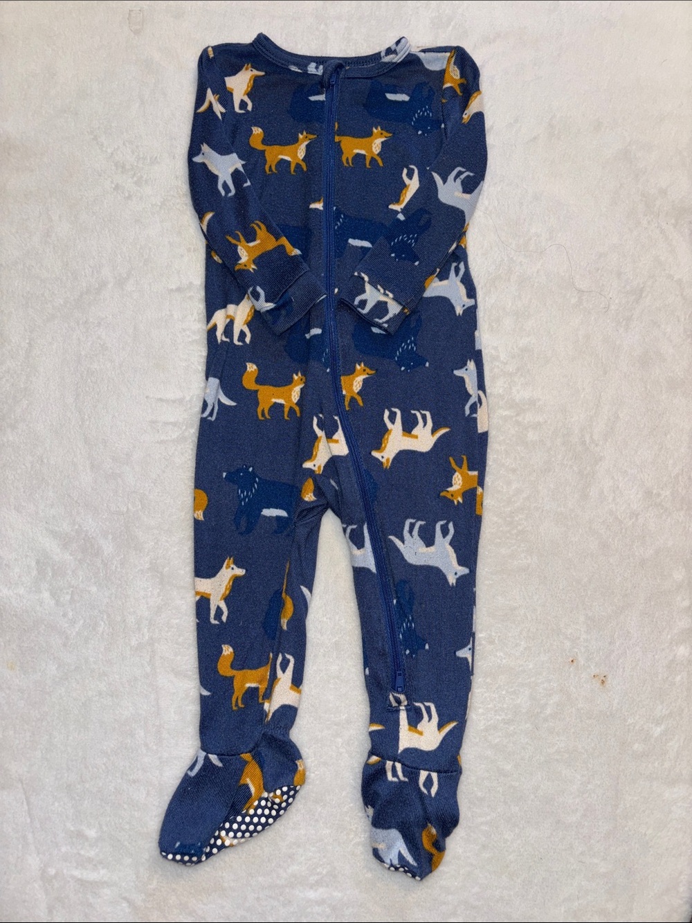 (2 for $10) Joe fresh Navy Fox Print One-Piece Footed sleeper Pajamas 6-12 month